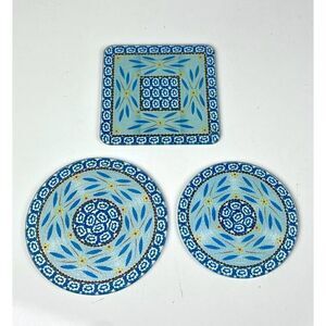 Temptations by Tara Old World Set 3 Blue Trivets Hot Pad Baking Southwest Aztec